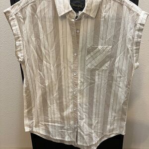 Threadgrit Button down top Tan & Cream stripe Size Small